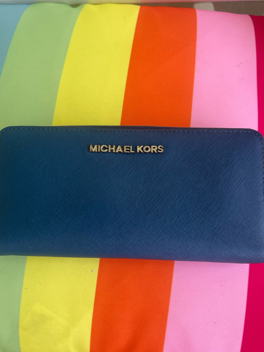 Michael Kors Teal Blue Saffiano Zip Wallet